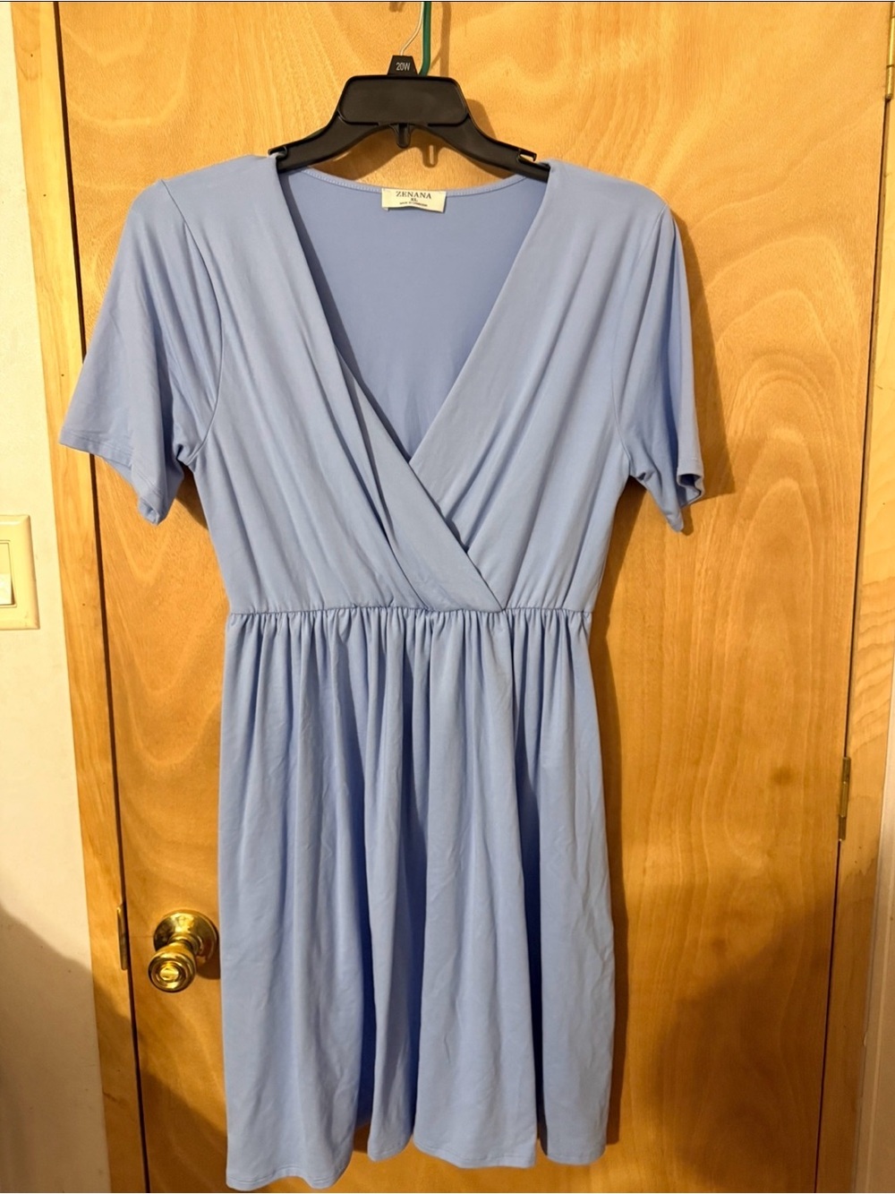 Zenana Blue Wrap-Front Short Sleeve Dress